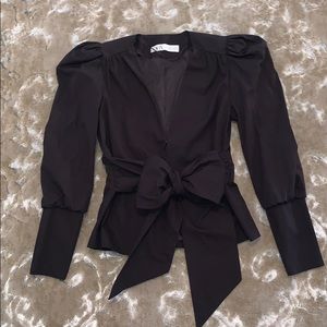 Zara puffy sleeve tie front top